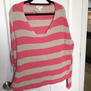 Pink & tan v neck sweater